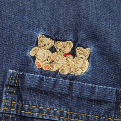 ピンクハウス★くま刺繍とフリル使いが可愛い♪ デニム 長袖シャツ サイズL 青系 z23218