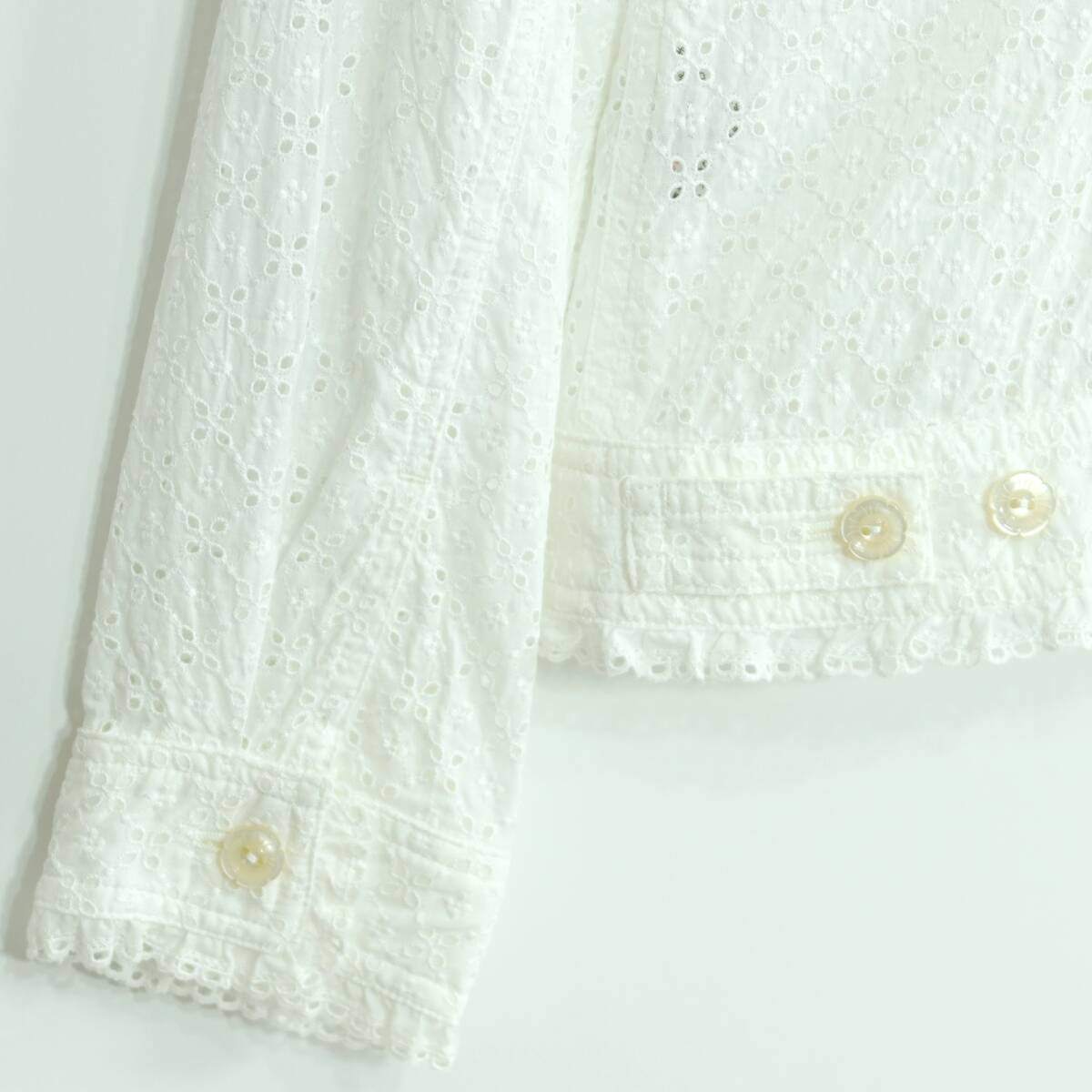 【紙タグ有】ピンクハウス★総カットワーク刺繡♪前開きブラウス 大きいサイズL 白系 残布有 z19872