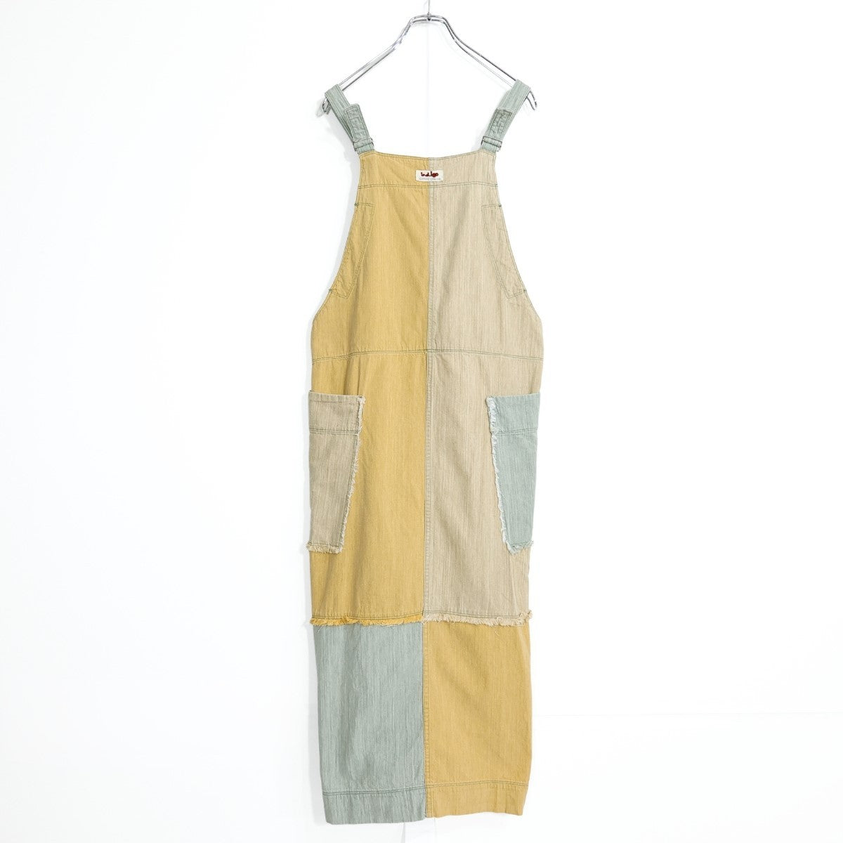 HAI SPORTING GEAR イッセイミヤケ★パッチワーク♪ジャンパースカート サイズM ベージュ×黄色×グレー系 無地 z22228