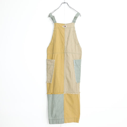 HAI SPORTING GEAR イッセイミヤケ★パッチワーク♪ジャンパースカート サイズM ベージュ×黄色×グレー系 無地 z22228