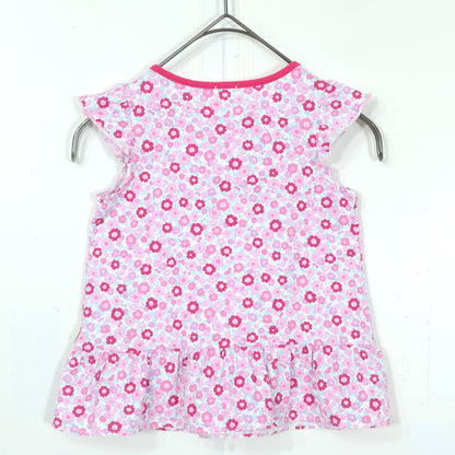 ミキハウス★小花柄プリントが可愛い♪ ペプラム風ノースリーブTシャツ キッズサイズ100 ピンク系 z22127