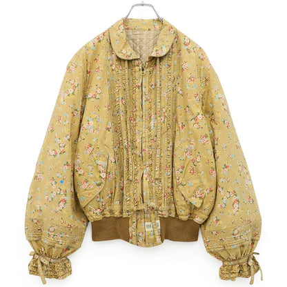 ピンクハウス★もこふわ♪花柄の中綿入りジップアップブルゾン モカ系 裏キルティング&リボン♪z23578