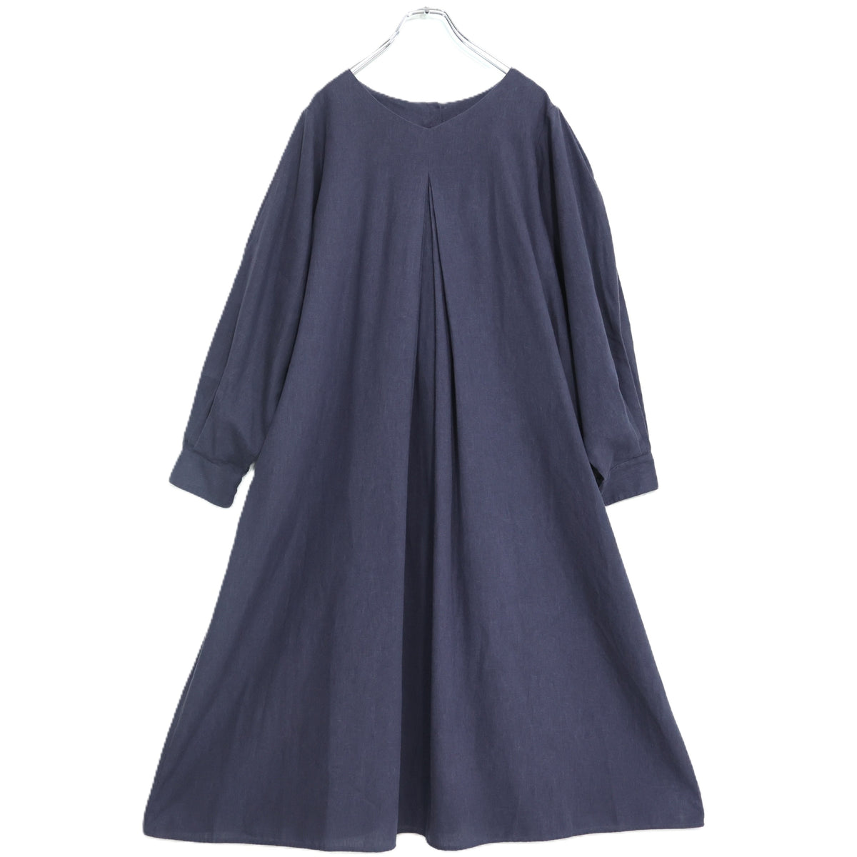 【極美品・紙タグ有】natural by clip スタジオクリップ★麻混♪タック使いワンピース&プリーツベスト サイズF ネイビー系 z22299
