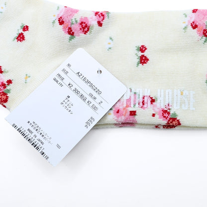 【タグ付き美品】ピンクハウス★カーネーション ソックス ドットリボン キッズ18㎝ アイボリー系 *so319