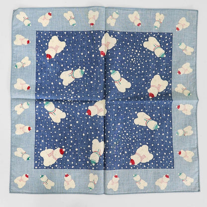 【美品】ピンクハウス★ぬいぐるみクマハンカチ 雪 冬 マフラー クリスマスカラー サイズ㎝42角 青系 so445