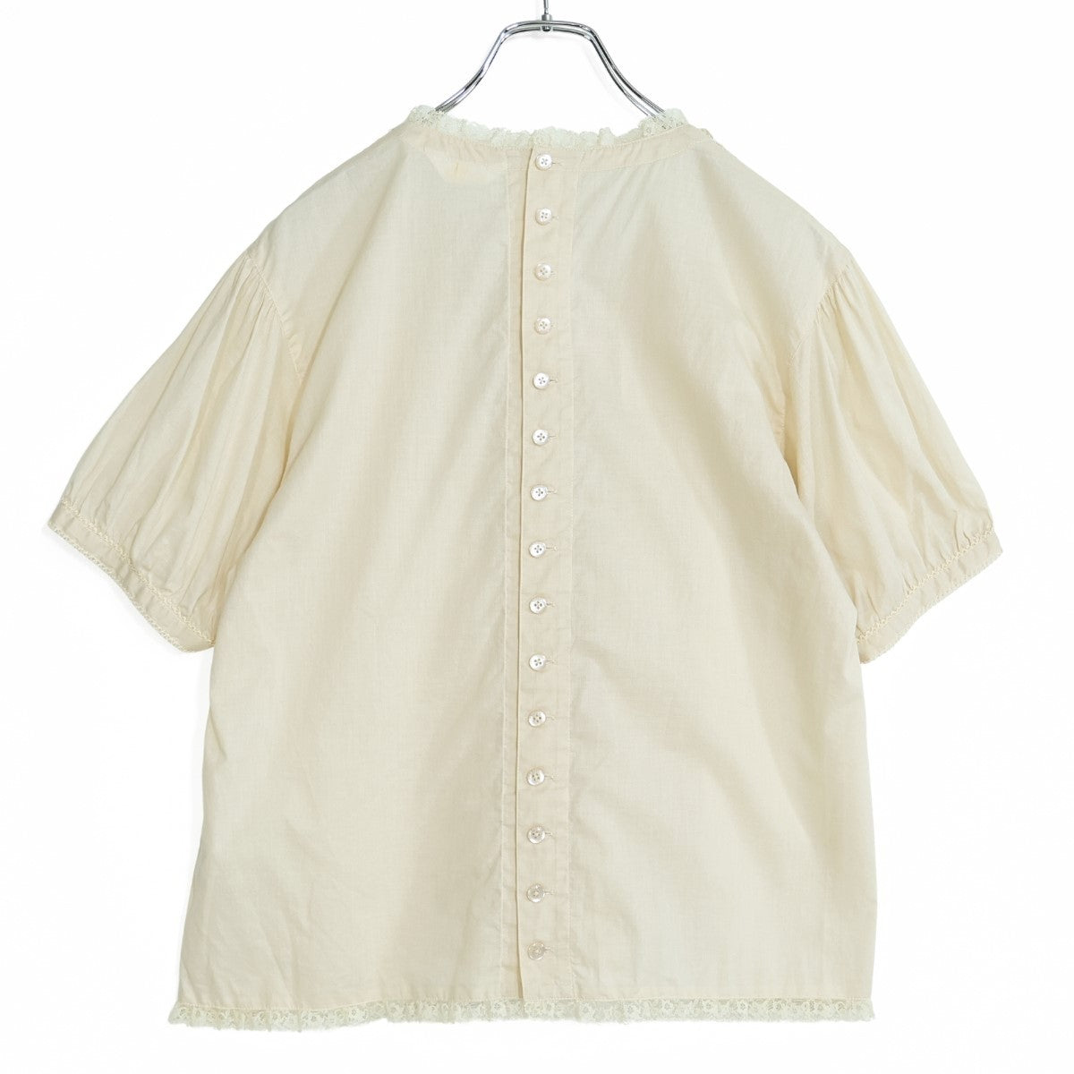 【美品】ピンクハウス★お花のレース使い♪ふんわりローンブラウス エクリュ系 ピコレース&リボン♪z23105