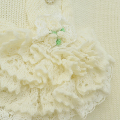 【美品】メゾピアノ★立体モチーフ♪フリル使いニットセーター アイボリー系 サイズM あったかウール100♪z23412