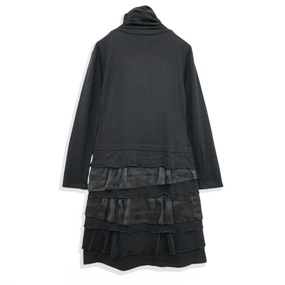 【美品】ボンサンス★アシンメトリーの段々裾が可愛い♪ ハイネック 長袖ワンピース サイズ38 黒系 z23392