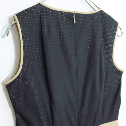 【美品・紙タグ】レリアン★配色デザイン♪ノースリーブワンピース サイズ7号 黒系 パンチングレース♪薄手 z20417
