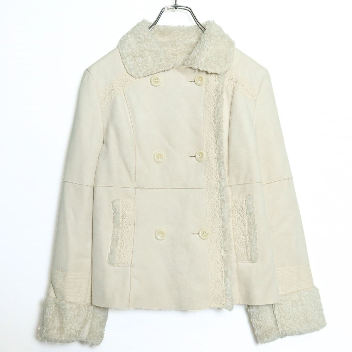 【美品】ピンクハウス★レース付き♪スウェード調ジャケット 裏ボア♪サイズM  アウターベージュ系 厚手 z16005