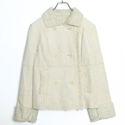 【美品】ピンクハウス★レース付き♪スウェード調ジャケット 裏ボア♪サイズM  アウターベージュ系 厚手 z16005