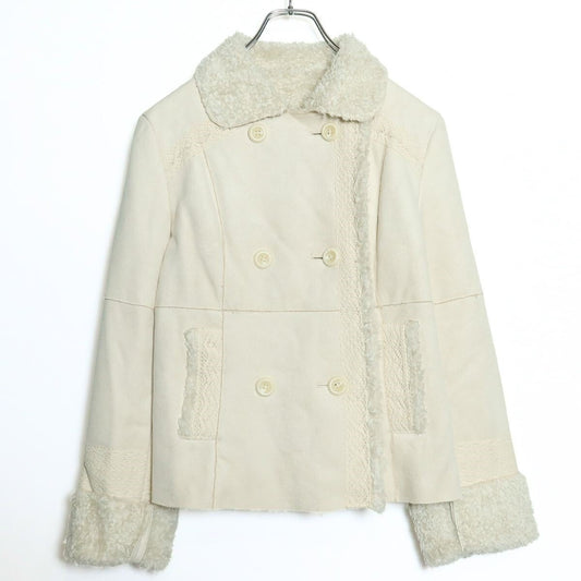 【美品】ピンクハウス★レース付き♪スウェード調ジャケット 裏ボア♪サイズM  アウターベージュ系 厚手 z16005