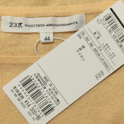 【新品・14500円のタグ付】23区★大人上品♪サマーニット 長袖 大きいサイズ44 綿麻混♪無地 シアー感 薄オレンジ系 z6498
