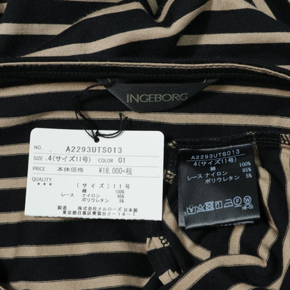 【新品タグ付!!】インゲボルグ INGEBORG★ボーダー&レース袖カットソー フィッシュテール 大きいサイズ11号 黒×ベージュ系 z22290