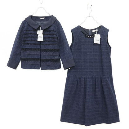 【美品・紙タグ有】インゲボルグ★二点セット！カットワークレースのボレロ&ワンピース サイズ11 紺系 モチーフ♪残布有 z23367