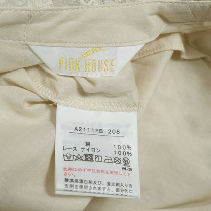 【美品】ピンクハウス★お花のレース使い♪ふんわりローンブラウス エクリュ系 ピコレース&リボン♪z23105