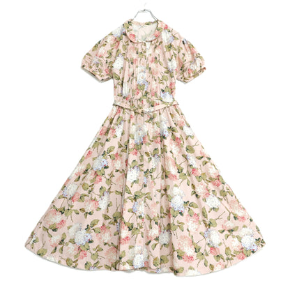 インゲボルグ★紫陽花pt♪半袖ワンピース ピンク系 前開き クラシカルデザイン♪薄手 z21979
