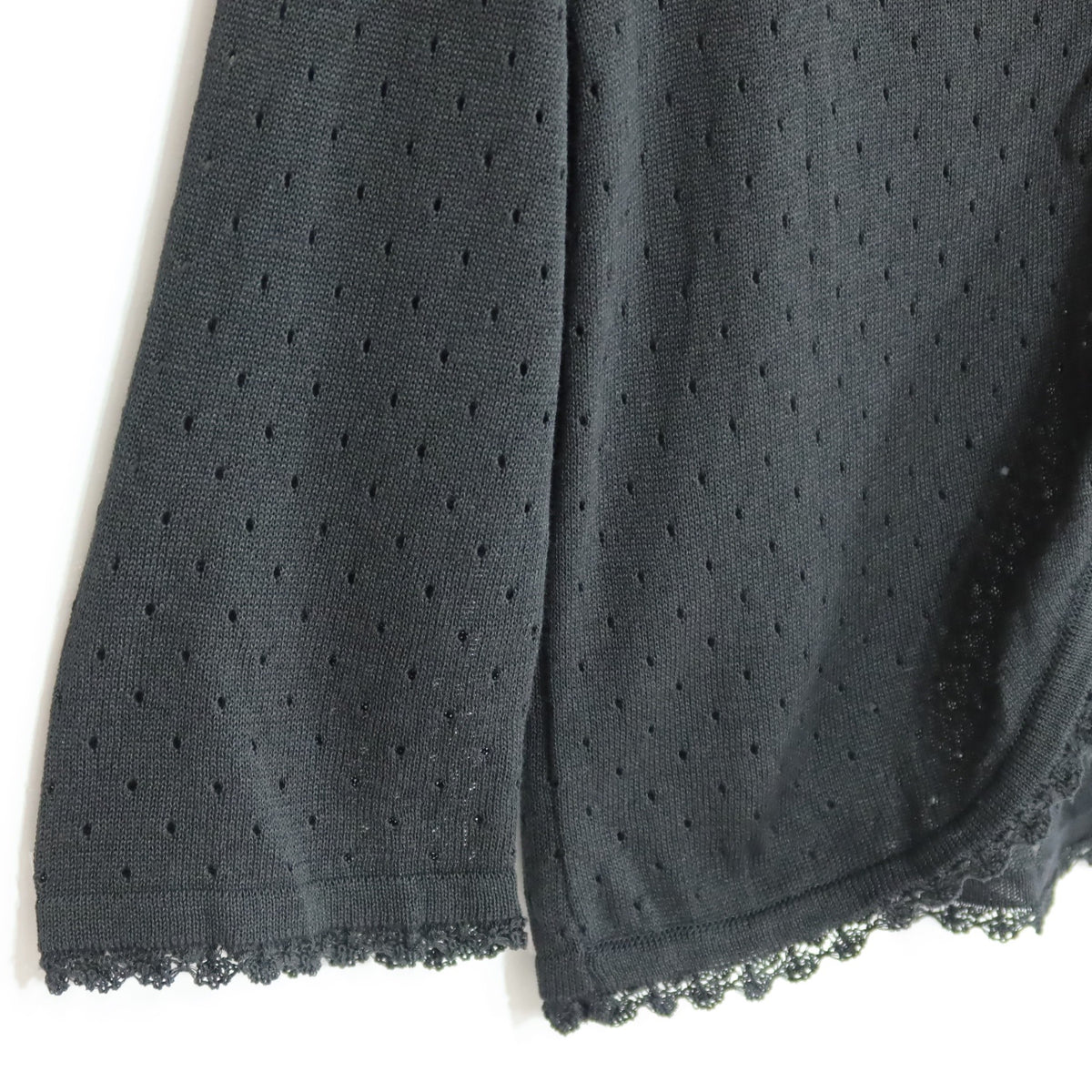 【美品】ピンクハウス★ミニリボン♪ニットカーディガン はおりもの 黒系 レース&透かし編み♪z19986