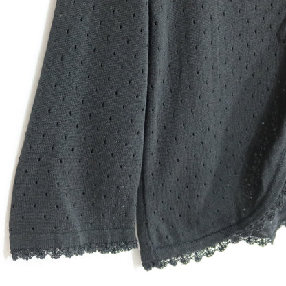 【美品】ピンクハウス★ミニリボン♪ニットカーディガン はおりもの 黒系 レース&透かし編み♪z19986
