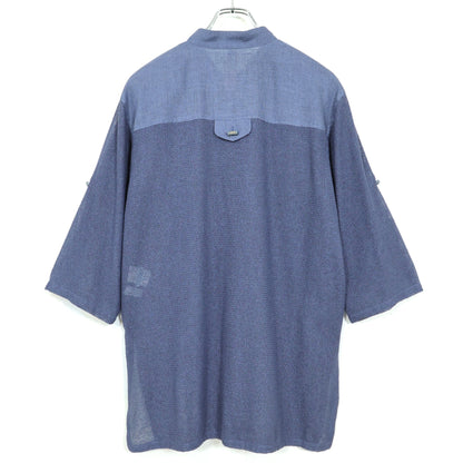 【美品】レリアン★麻混メッシュジャケット オリエンタル調ボタン サイズ11 ブルーグレー系 前開き 薄手 z22572