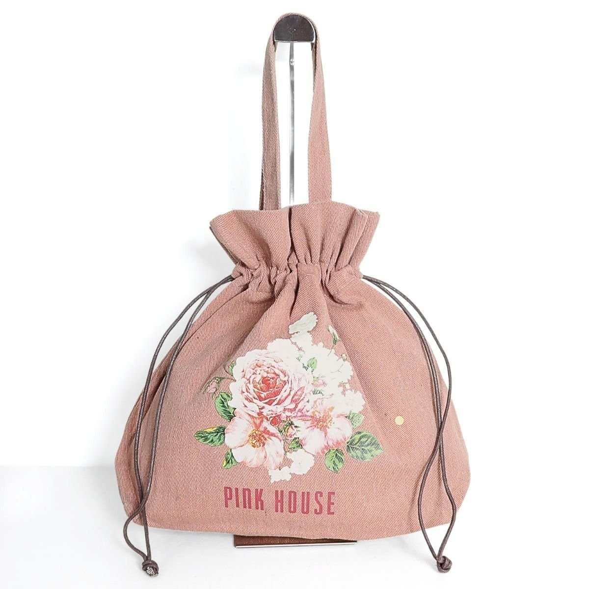 ピンクハウス★可愛い！巾着型バッグ　豪華な薔薇のプリントが素敵　ピンク系　＊ba140