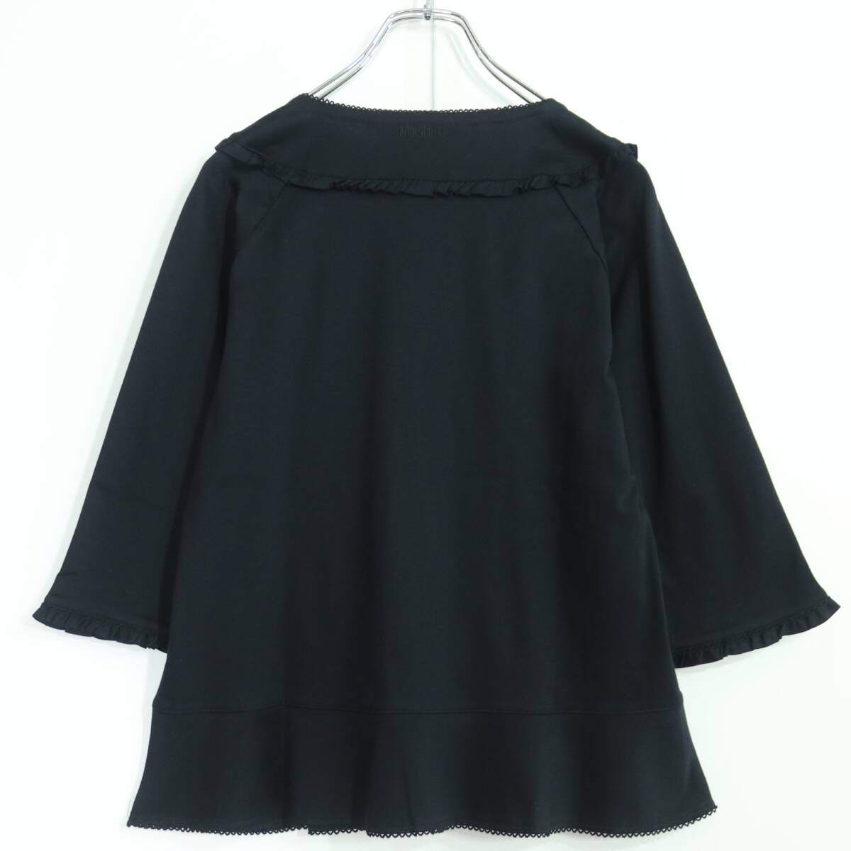 【美品】ピンクハウス★上下セット 重ね着風カットソー&ギャザースカート 大きいサイズL 黒系 フリル&リボン♪無地 z19859