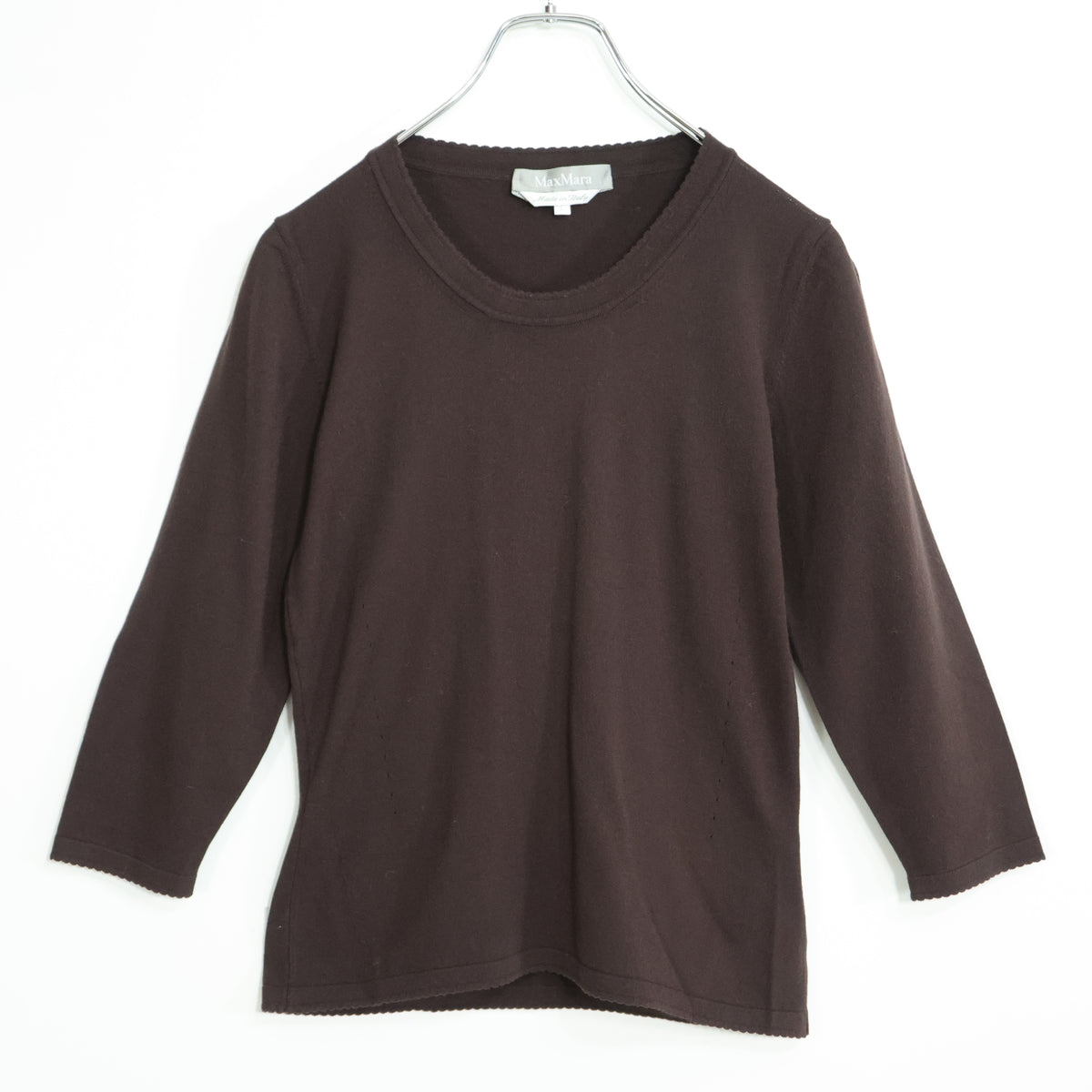 マックスマーラ Max Mara★スカラップの縁取り♪長袖カットソー 大きいサイズL ブラウン系 z22602