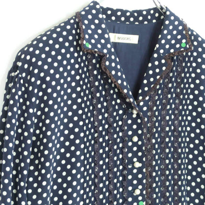 インゲボルグ★大人上品！ドットpt&レース♪長袖ワンピース ネイビー系 パールビーズ♪薄手 z19622