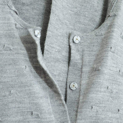 【極美品】ミラショーン★高級感！カシミヤ混 落ち着いた雰囲気 ボウタイ付き ニット カーディガン サイズ40 グレー系 *z21167