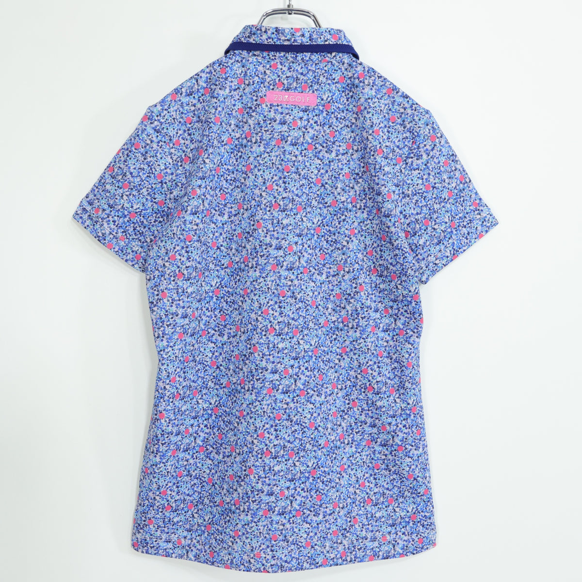 【美品】23区ゴルフ★リバティプリント♪ポロシャツ 半袖 サイズ2 青系 ロゴ刺しゅう♪ z22962