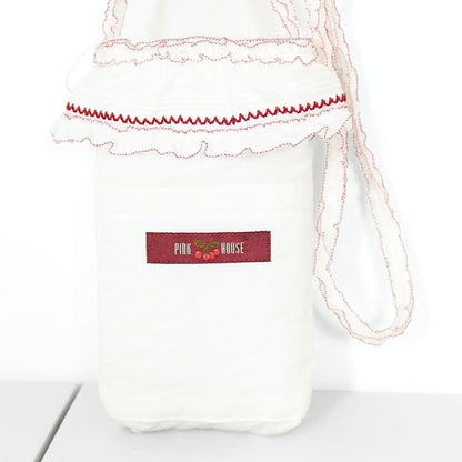 【新品タグ付き】ピンクハウス★可愛い！さくらんぼモチーフ付きフリルとリボン中綿ポシェット 白系 ＊ba178