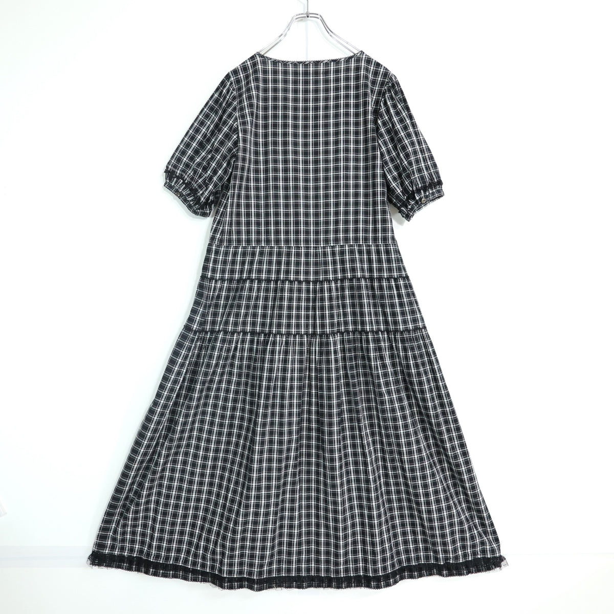 【美品】ピンクハウス★ふんわりフォルム♪オリチェptワンピース 黒系 黒レース付き♪z22398