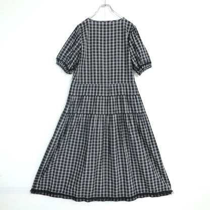 【美品】ピンクハウス★ふんわりフォルム♪オリチェptワンピース 黒系 黒レース付き♪z22398