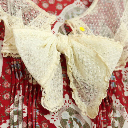 ピンクハウス★レトロ乙女♪ドットチュールレース フレンチ袖ワンピース 鳩&小花pt♪赤系  薄手＊z20117