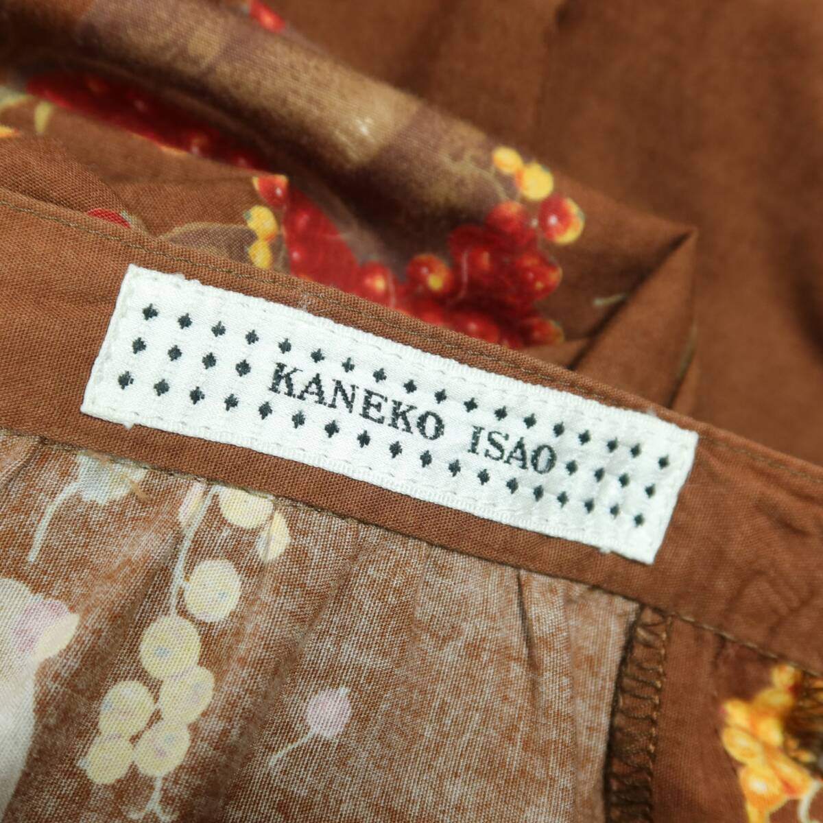カネコイサオ★たっぷりベリーpt ティアードスカート ロング丈 茶系 ギャザー&はしごレース♪ウエストお直し  z19453