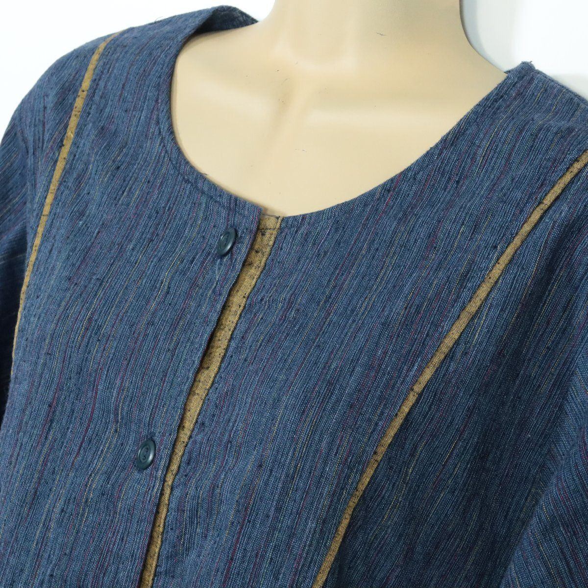 【美品】絣人かすりびと★羽織もの カーディガン 長袖 コットン100！和風 紺系 z7176