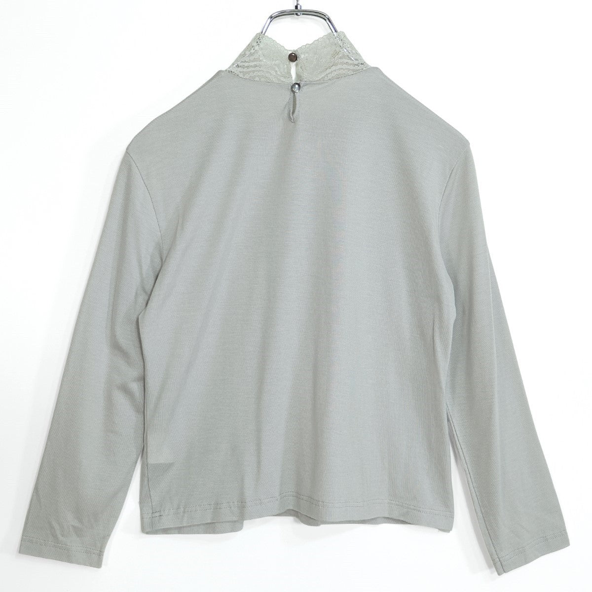 【美品！】ville d'azur ビルダジュール★ハイネックカットソー スパンコール レース襟 ラメストーン グレー系 z22471