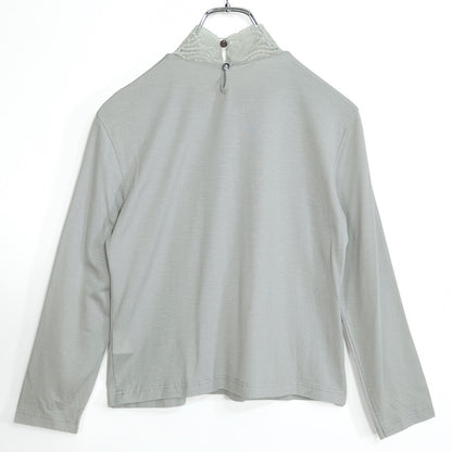 【美品！】ville d'azur ビルダジュール★ハイネックカットソー スパンコール レース襟 ラメストーン グレー系 z22471