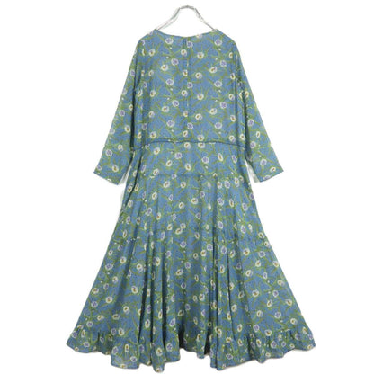 【極美品】インゲボルグ★二点セット！花柄シフォンワンピース&ショール サイズ9号 青系 ゆったり♪残布有 z18010