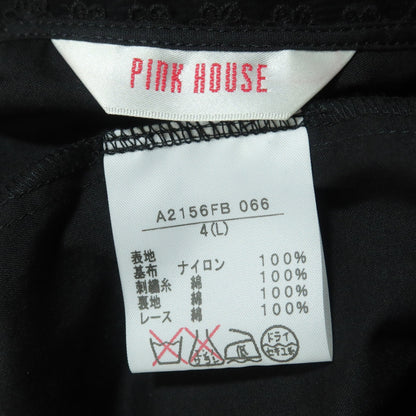 【極美品】ピンクハウス★ドットチュールレースのブラウス 大きいサイズL 黒系 リボン&お花のモチーフ付♪薄手 z18616