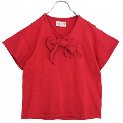 ピンクハウス★可愛い！ビックリボンが目を惹く♪取り外し可能 綿100% 半袖 カットソーTシャツ 赤系 ＊z21174