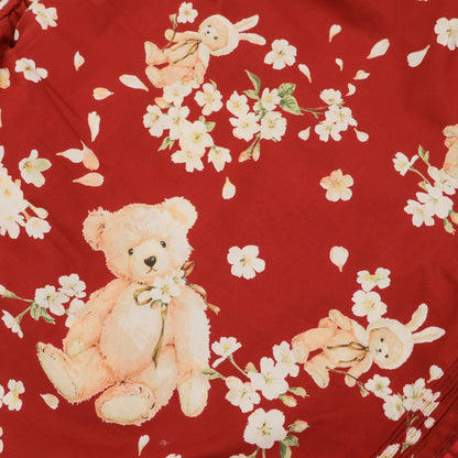 【極美品】ピンクハウス★桜Teddypt♪テディとうさぎの半袖ワンピース 赤系 前開き はしごレース&リボン 薄手 2025年製 z23385