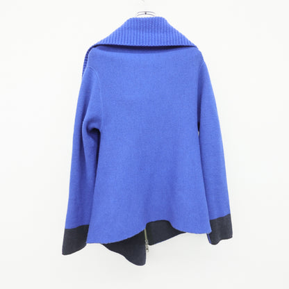 アツロウタヤマ★リバーシブル配色ニット 変形ブルゾン♪ ジャケット ビックカラー ニットコート 青黒系 z23541