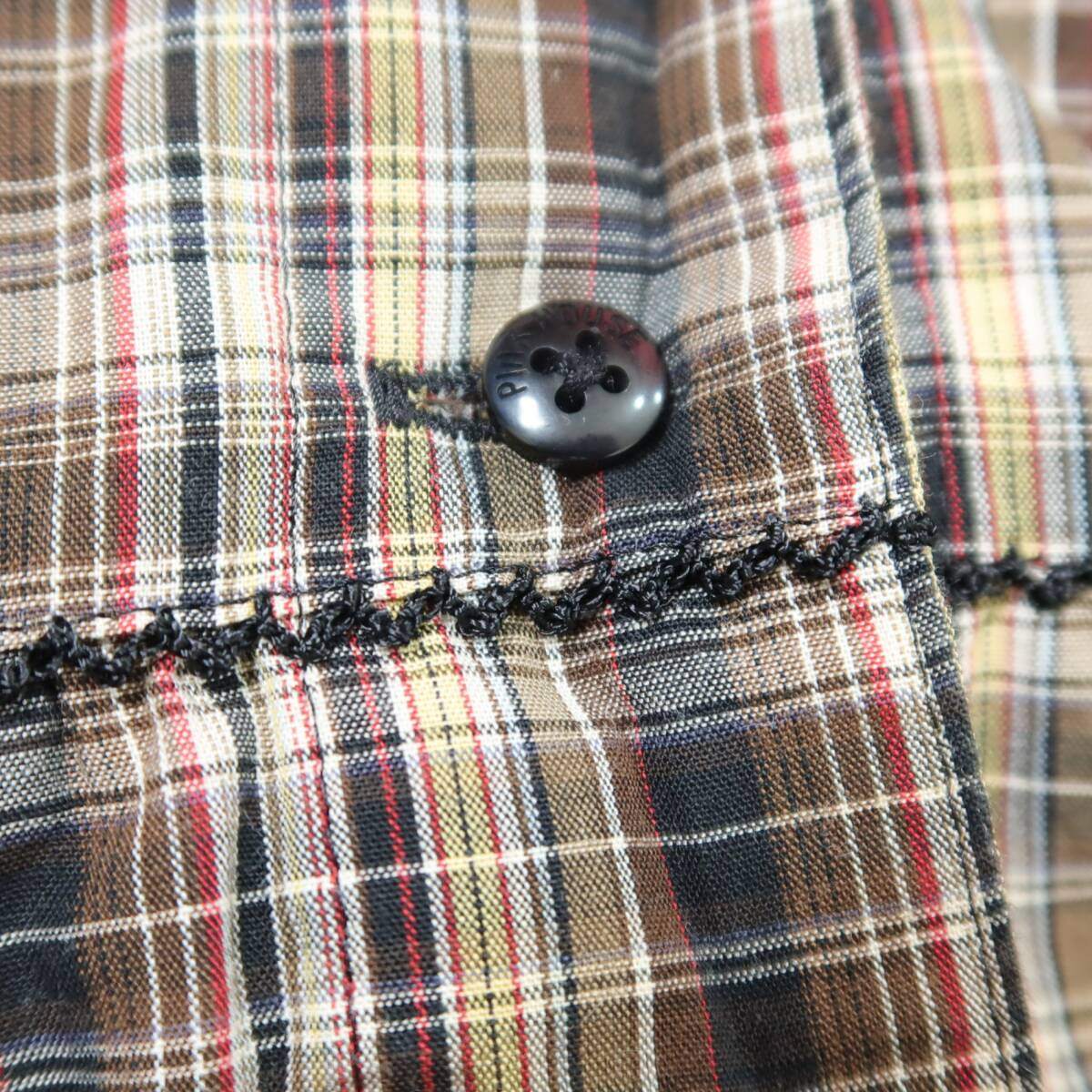 【美品】ピンクハウス★オリチェpt♪ローン チュニックブラウス 茶系 前開き フリル♪薄手 z19864