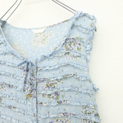 ピンクハウス★勿忘草pt&かぶせ段々♪ローンワンピース 水色系 前開き はしごレース&リボン♪z23231