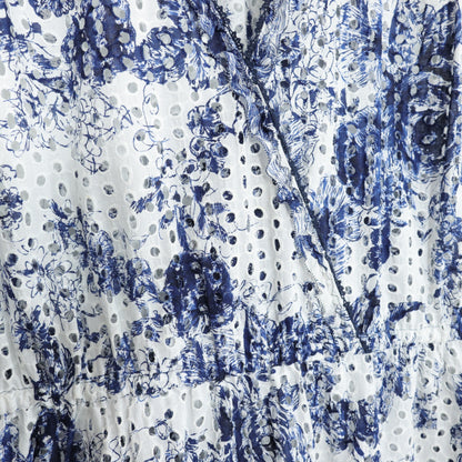 インゲボルグ★繊細カットワークレース♪ワンピース 大きいサイズ11号 白×紺系 カシュクール♪薄手 z22948