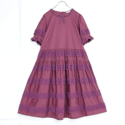 【極美品】ピンクハウス★配色フリル使い♪ローンワンピース ボルドー系 2024年 無地 z20233