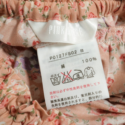 【美品】ピンクハウス★薔薇pt&段々フリル♪ギャザースカート サーモンピンク系 前開き z22914