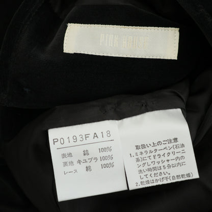 希少！ピンクハウス★刺しゅう付チュールレース♪ベロアの七分袖ワンピース 黒系 リボンも♪厚手 z23247