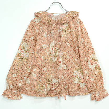 【美品】ピンクハウス★フェイバリットブーケpt♪ローンブラウス フーディ ピンク系 前開き たっぷりフリル♪z22909